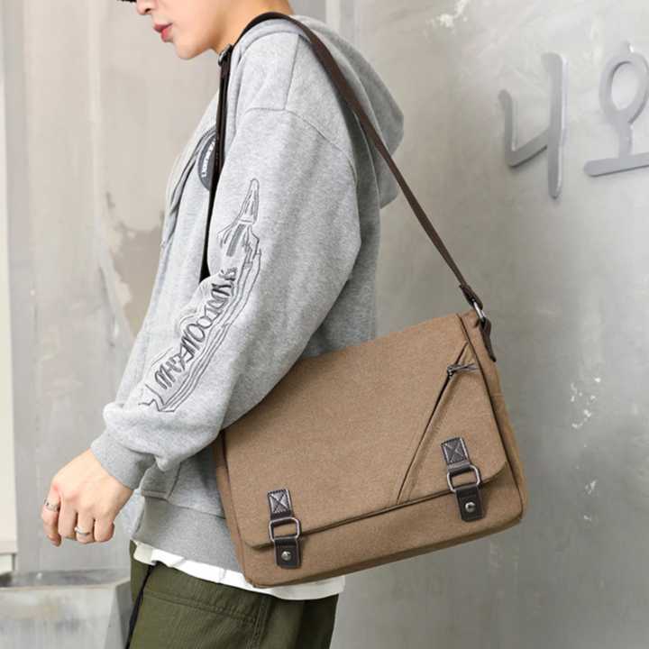 Light men's bag men's canvas large capacity messenger bag multifunctional fashion trend leisure shoulder bag 241215