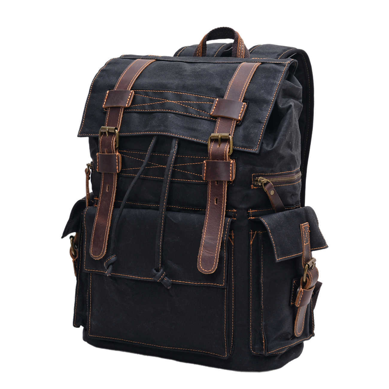 American backpack men's and women's backpack beeswax canvas travel computer crazy horse leather bag sports hiking bag 241215