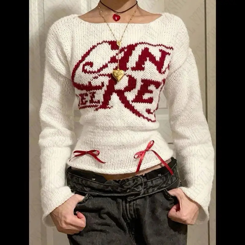 Womens clothing pink cute fashion aesthetic long sleeved Y2K emo sweater casual retro Harajuku ultrathin rally 90s tidal top 241211