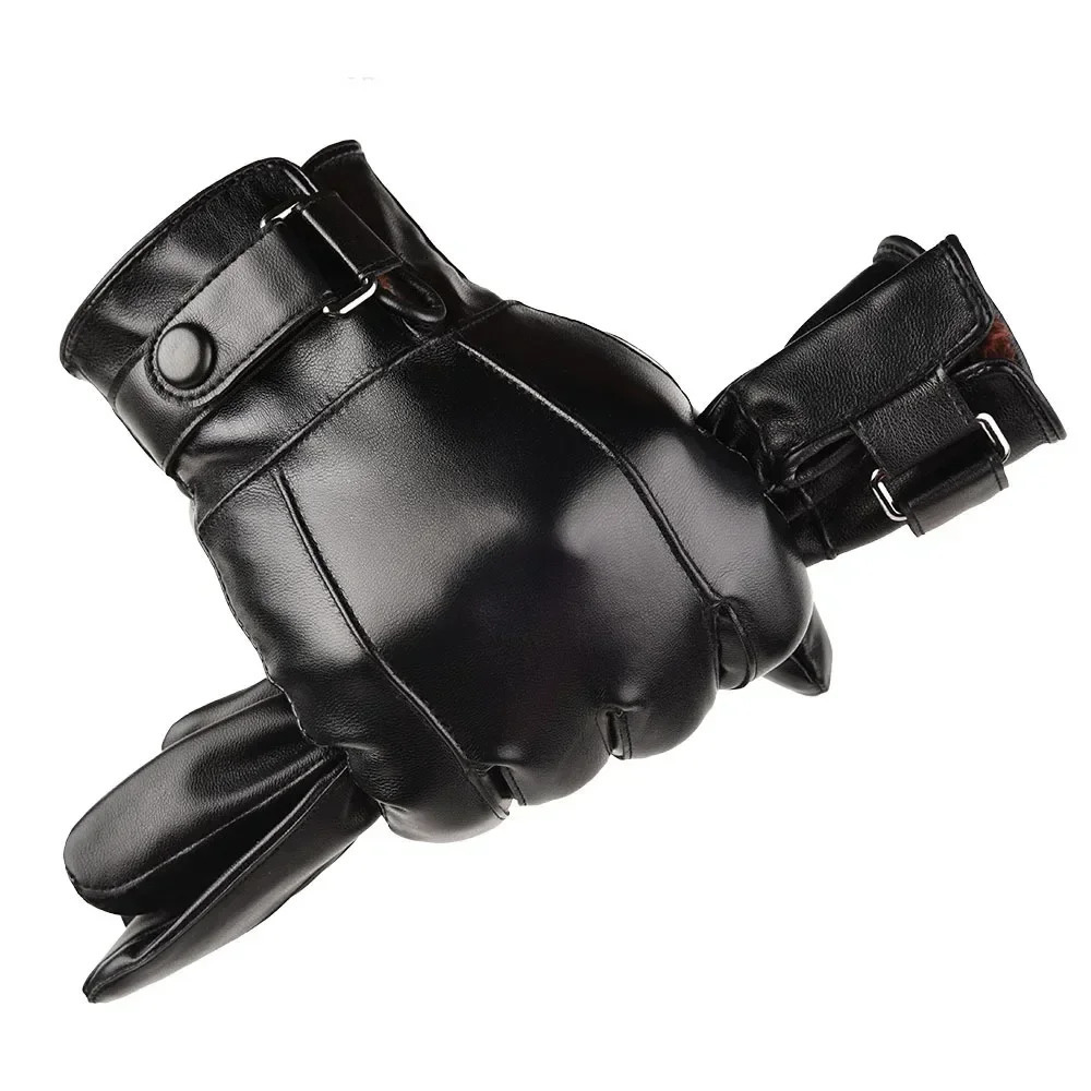 Mens winter gloves genuine leather outdoor cycling black sheepskin warm driving motorcycle 241212