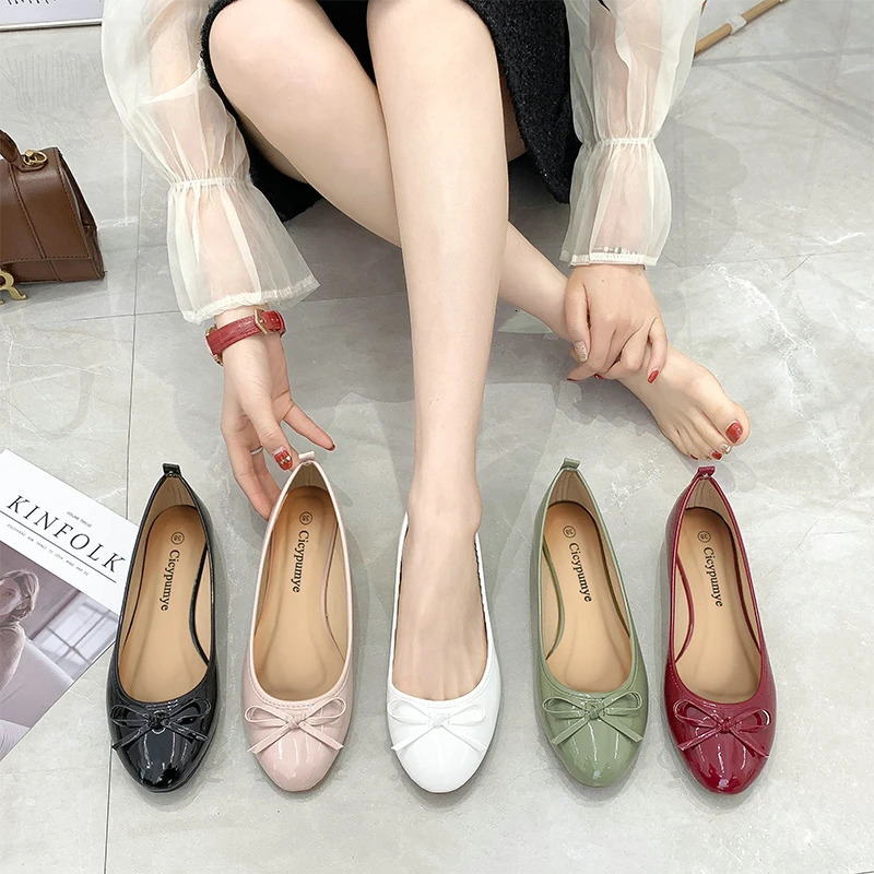 Womens bow flat shoes round toe soft sole anti slip commuting casual shoes 241213