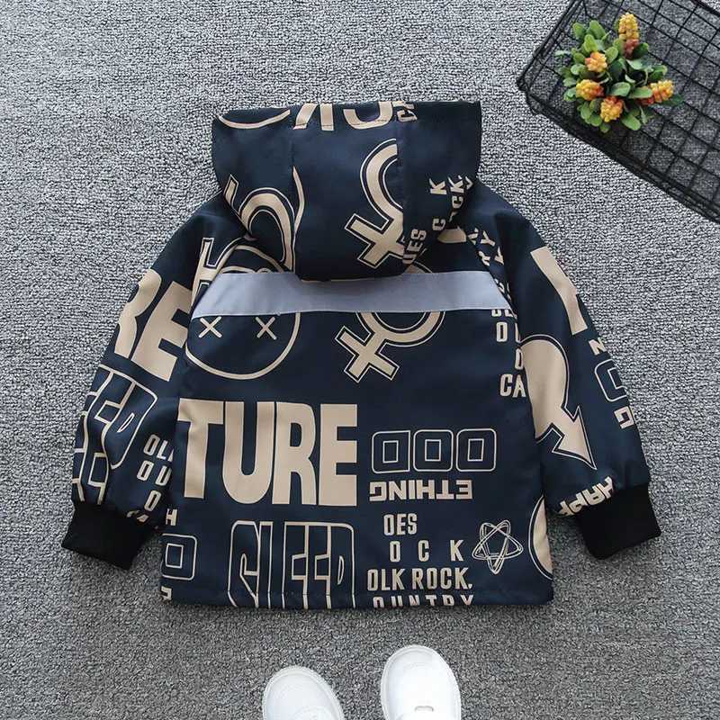2024 Spring and Autumn Boys Childrens Letter Long sleeved Hooded Zipper Coat Childrens Clothing 1-8YXJ241214