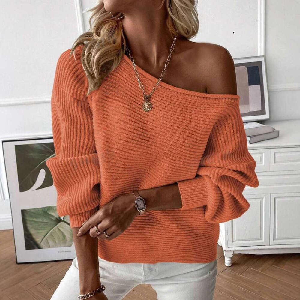 European American And Winter Knitwear Clothing, Autumn Women's Casual One Necked Off Shoulder Solid Color Versatile