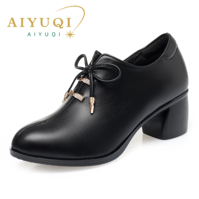 AIYUQI Women Fashion Shoes Genuine Leather Mid-heel Women Spring Shoes Formal Wear Business Large Size Women Dress Shoes
