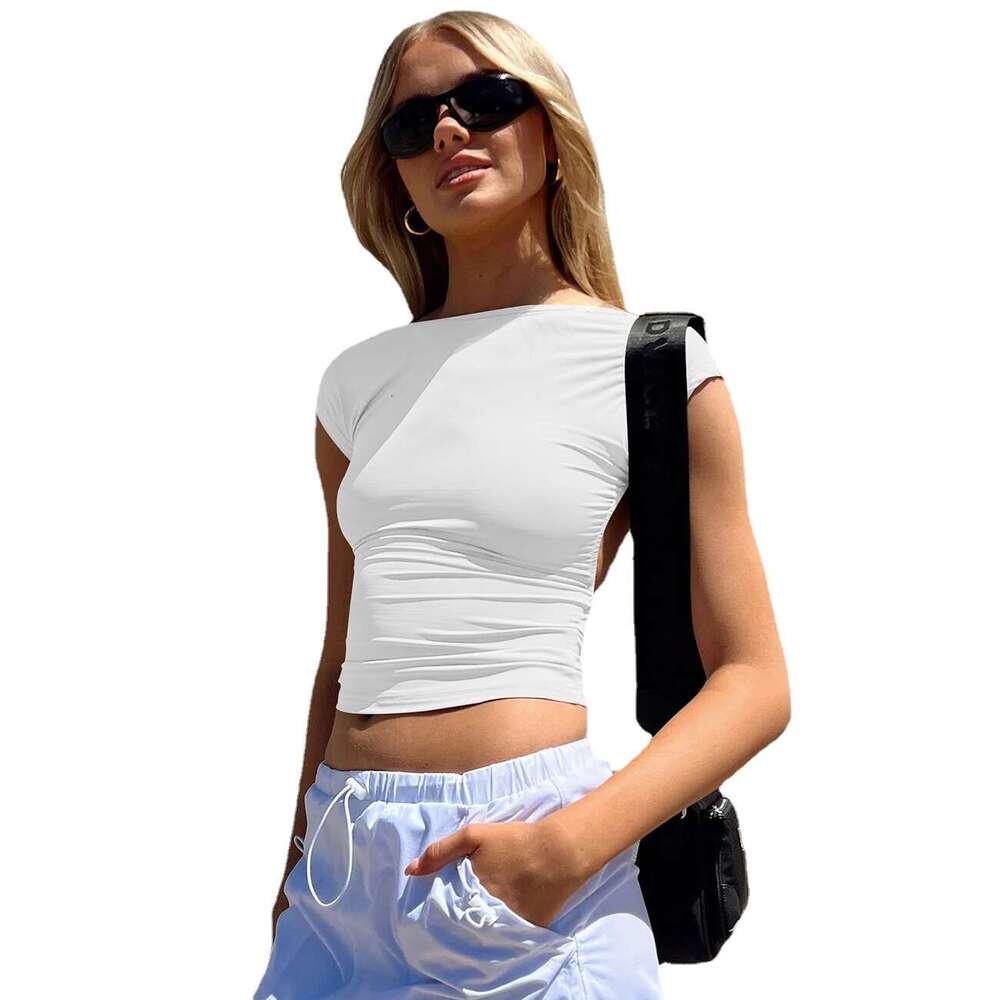 European And Ameran Fashion Summer Sexy Backless Nylon Moisture Wking Comfortable Breathable Short Sleeved Slim Fit BM Top T-Shirt Fashionable Quality