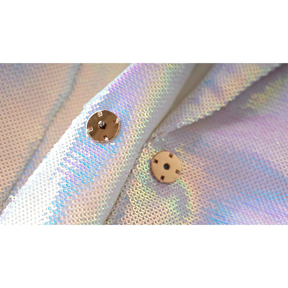 Party Evening Shining Bling 2PCS White Blazer Shorts Suits Euopean American Style Sequins Twin Sets High Quality 241214