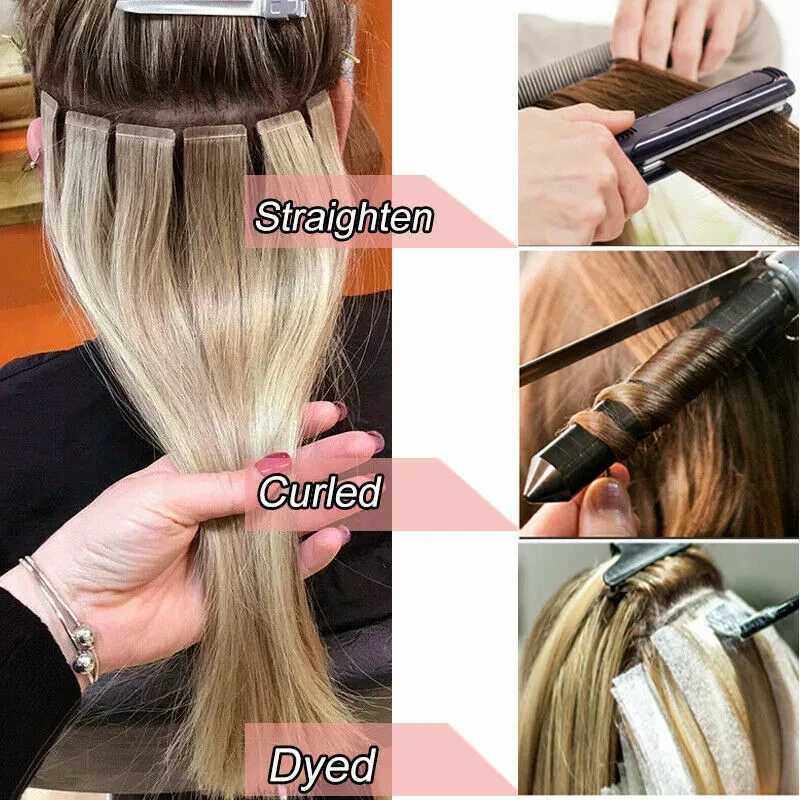 Invisible Seamless Tape In Hair Extensions Real Human Hair Ash Blonde Highlights 16-26 Inch Injection Hair Extensions Tape InsXJ241216