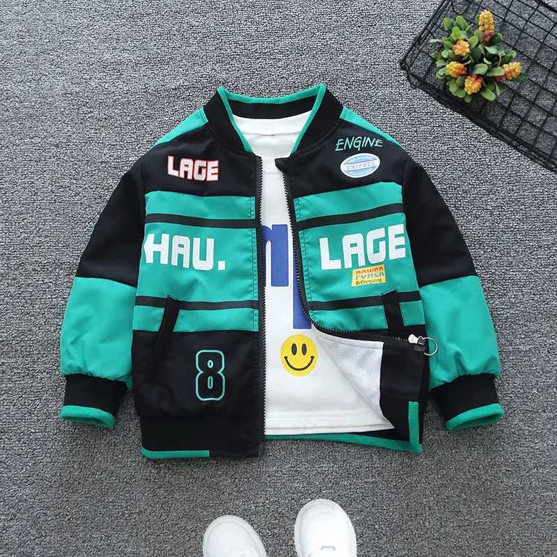 2024 Spring and Autumn Boys Motorcycle Sle Letter Long sleeved Hooded Zipper Coat Childrens Clothing 1-8YXJ241214