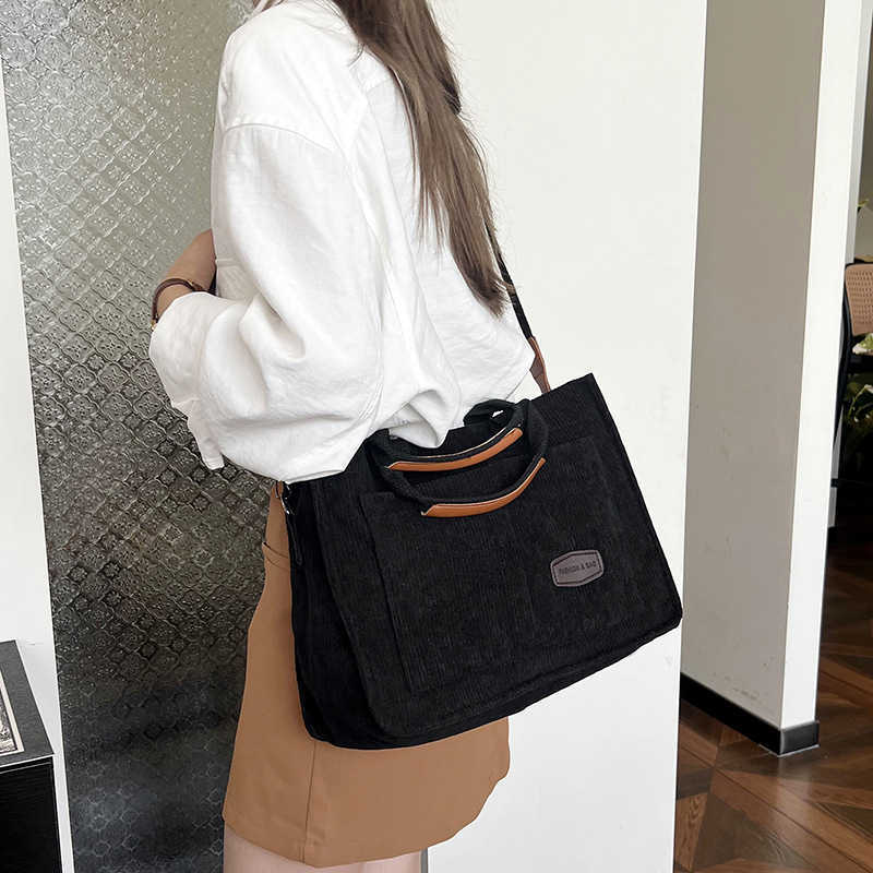 Canvas bag, women's large capacity bag trendy and versatile striped velvet crossbody bag, wide shoulder strap handbag, tote bag 241215