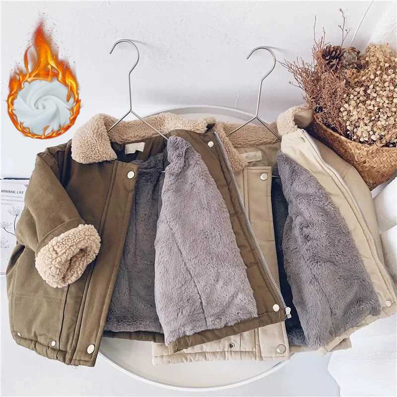 Boys Girls Warm Winter Coats Children Casual Padded Jacket Kids Solid Colour Fashion Outerwear Toddler Turndown Collar ClothingXJ241214