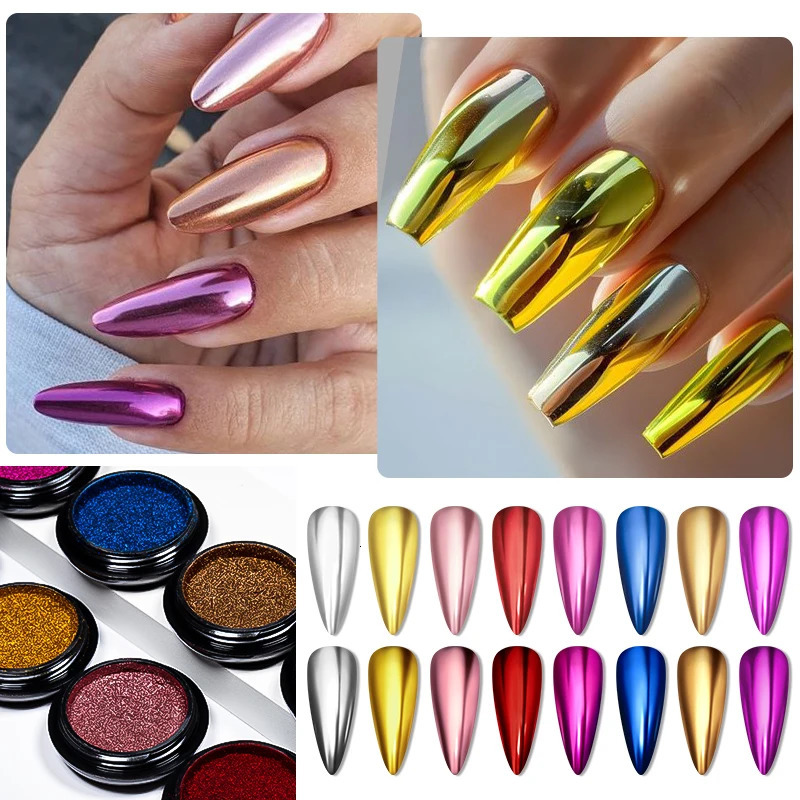 Metal nail glitter powder super bright gold silver red solid mirror pigment dust for gel polish Christmas decoration DIY 241213