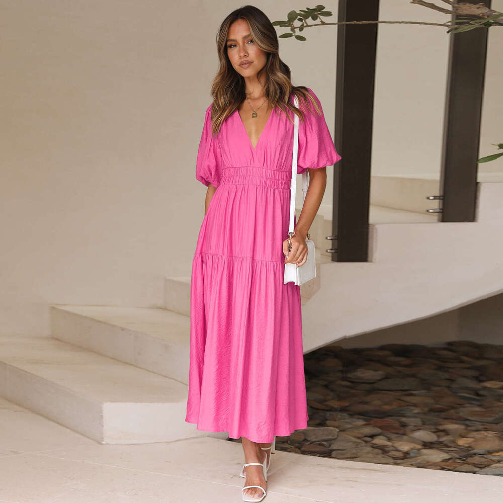 Summer New Product: Advanced Deep V-Sleeve Holiday Dress, European And American Women's Fashion Quality Classic