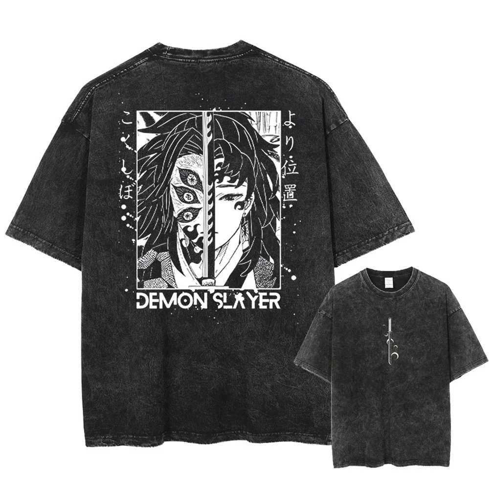 Harajuku Demon Slayer Graphic T Shirt Men Vintage Oversized Anime Washed T Shirts for Women Streetwear Summer Tees Tshirt W241216