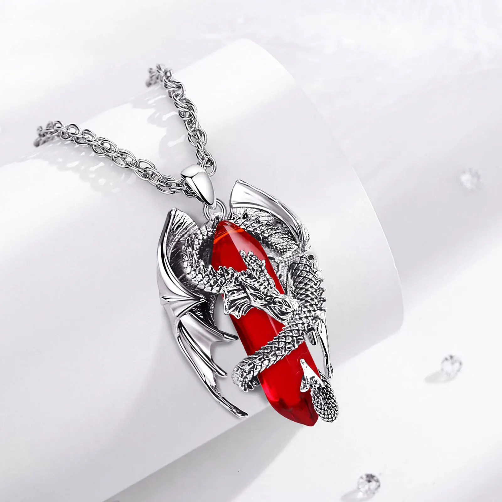 Eudora Dragon Hexagonal Natural Cardelian Prism Necklace Punk Treatment Stone Pendant Mens Exquisite Jewelry 241216