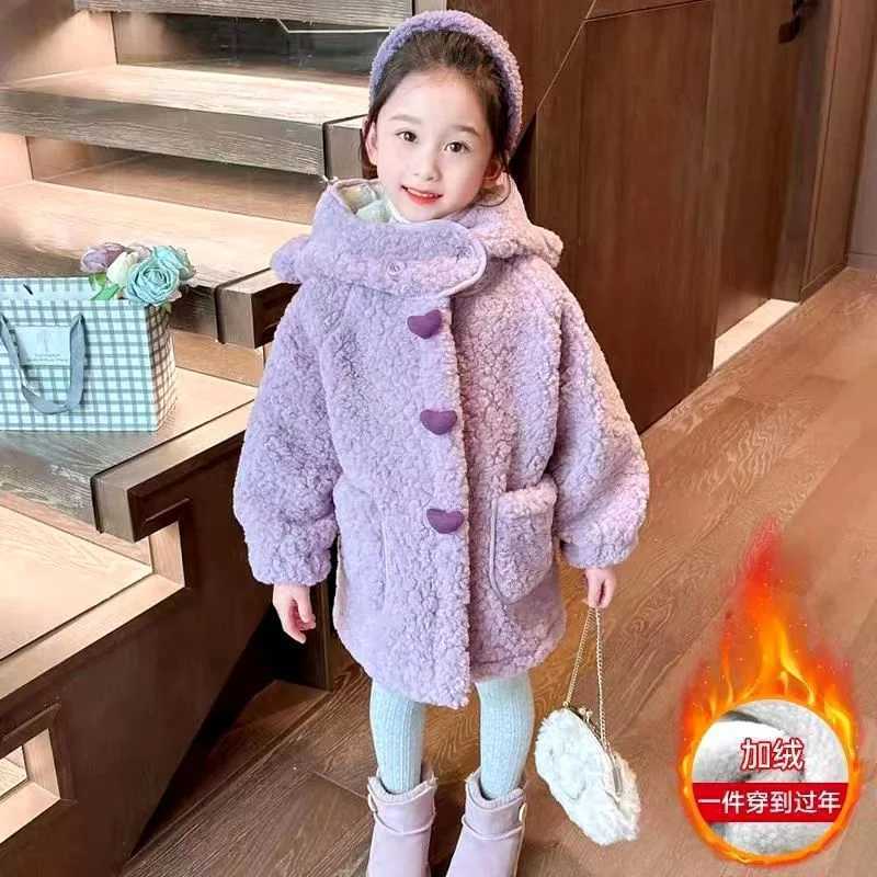Winter Girls Fleece Coats Autumn Children Cotton-Padded Jackets Kids Clothing Baby Hooded Outerwear Princess Costumes 2-8 YearsXJ241214