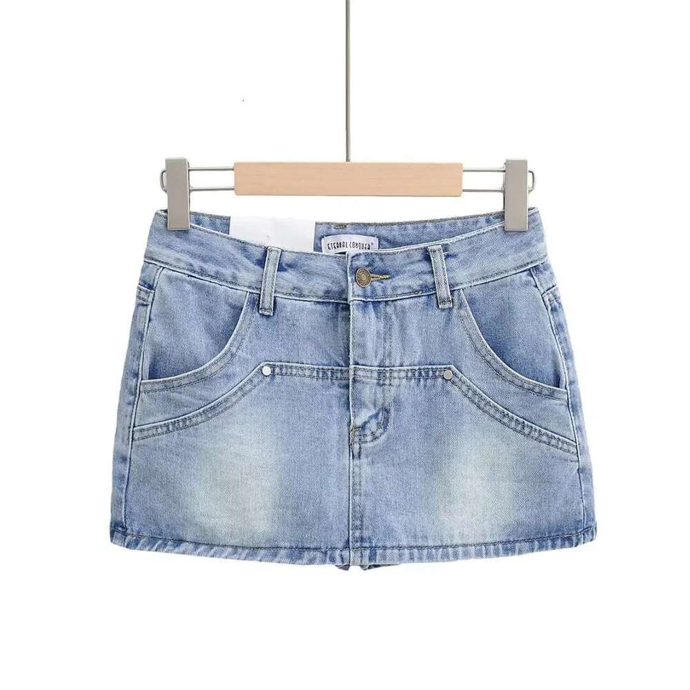 Spicy girl retro high waist slimming and anti glare short women's summer leg reveag long denim skirt, 2024 new casual versatile fashion clothing