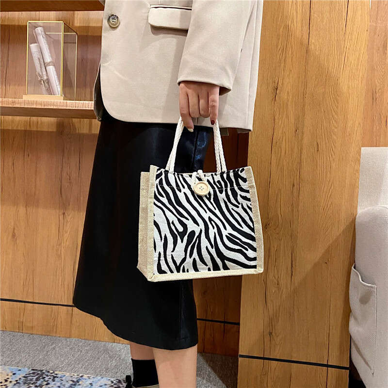 New Handheld Canvas Women's Large Capacity Fashionable Thousand Bird Grid Shopping Shoulder Student Classroom Bento Bag