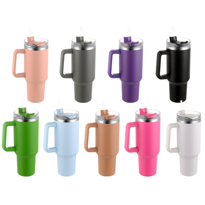 40oz Large Capacity Car Cup 304 Stainless Steel Handle Cup Insulated Ice Cream Cup Coffee Cup Outdoor With Straw Portable Thermos Cup Reusable Water C