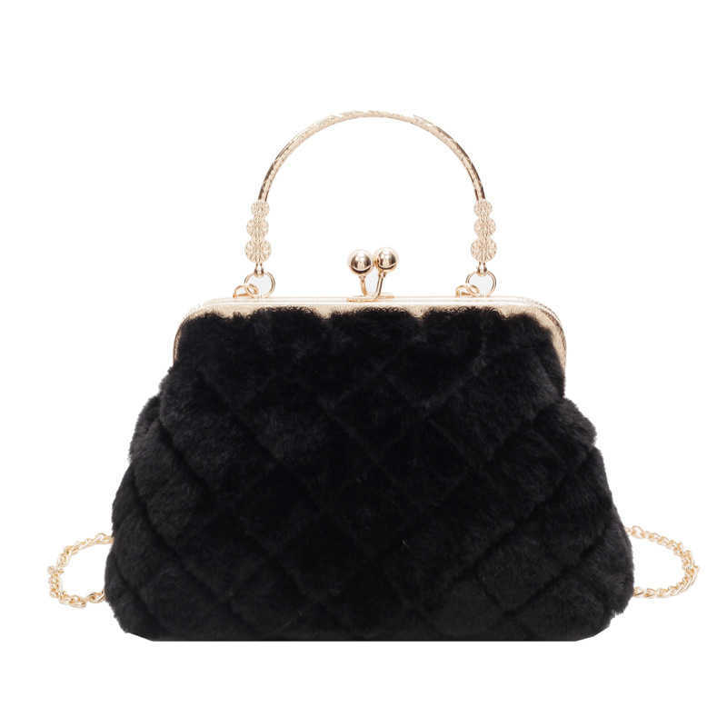 Fashion Velvet Banquet Bag with Western Style, Versatile Chain, Single Shoulder, Cross Shoulder, Clip Mouth Women's Small Bag 241215
