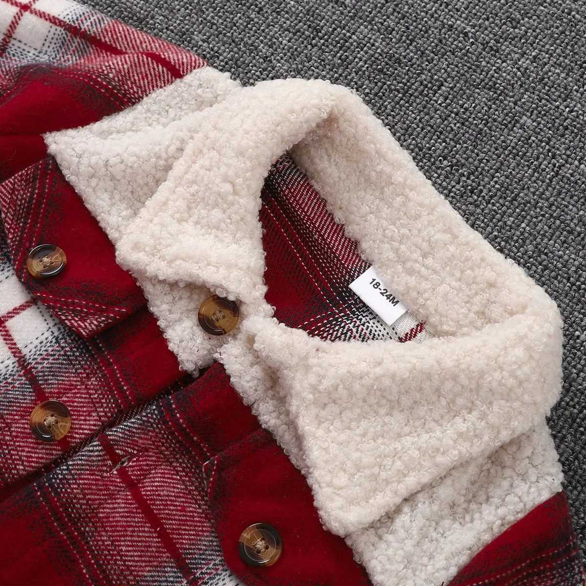 1-6 year old boys spring and autumn sle spliced fleece collar single breasted checkered versatile casual jacketXJ241214