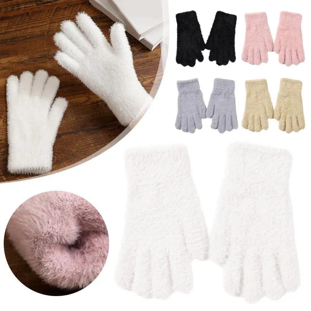 Fashionable winter mink velvet five finger gloves plush warm and cold resistant outdoor bicycle solid color Wistiti 241212