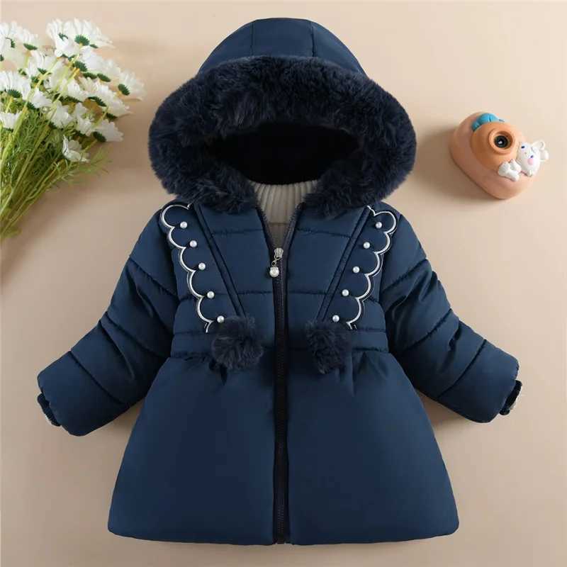 -30 Girls Padded Jackets Winter Kids Thick Warm Cotton Clothes Coats Lining Plush Hooded Zipper Outerwear Cold Parka SnowsuitXJ241214