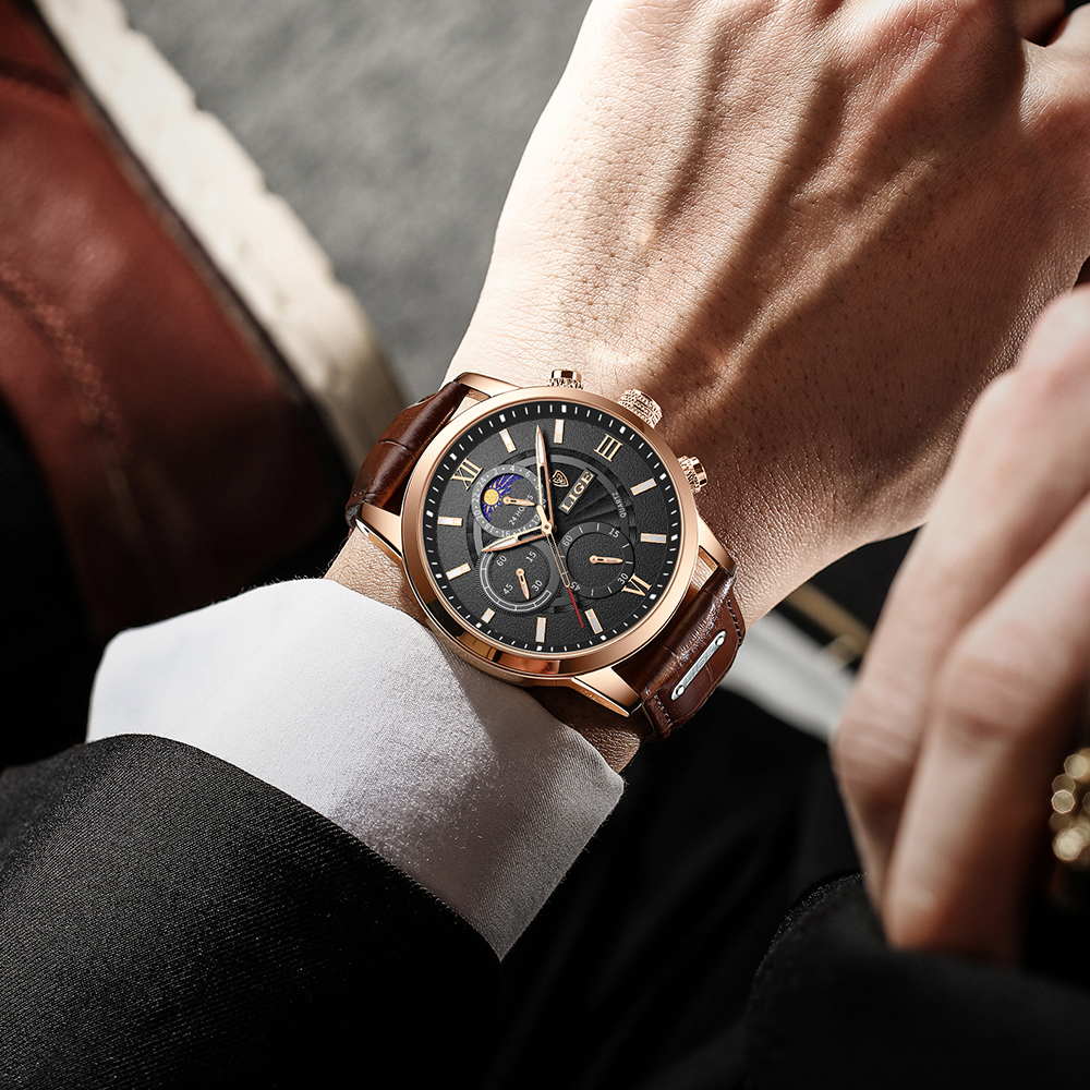 LIGE Men's Quartz Watch Business Luxury Brand watch Multi-functional waterproof watch Men's watch Youth Clock Holiday