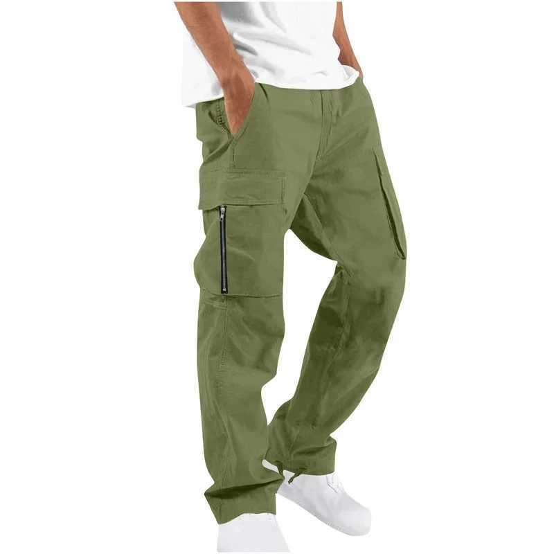 2024 new mens cargo pants sports multi pocket quick drying solid color mens Trouser casual street sports pants X241216