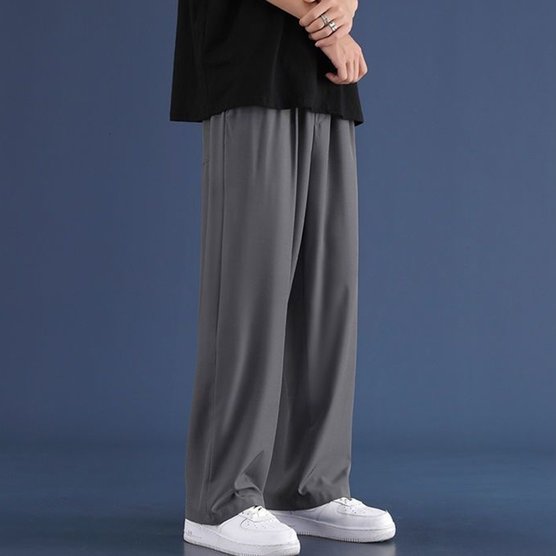 Men Ice Silk Sweatpants Drawstring Streetwear Harajuku Jogger Trousers Y2k Style Sport Gym Oversized Baggy Wide Leg Pants 8XL y241214