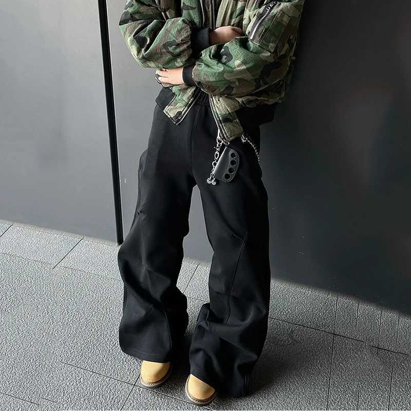 PFNW autumn mens casual sports pants with pleated solid color elastic waist straight bottom wide leg mens tight pants 12C1953 X241216