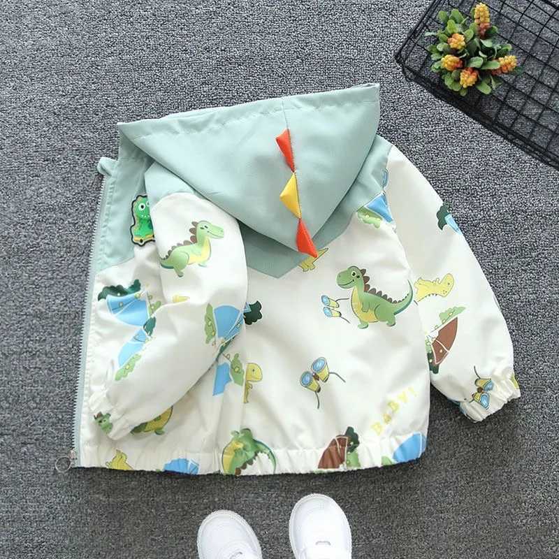 Spring Baby Boys Dinosaur Hooded Jacket Toddler Kids Outerwear Casual Windbreaker Coats Children Clothing for 1-6YearsXJ241214