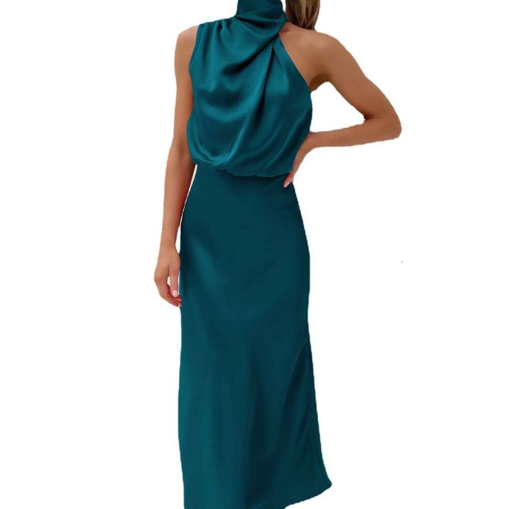 Spring Summer New High-End Satin Sleeveless Dress, European And American Fashion Elegant Socialite Light Evening Dress