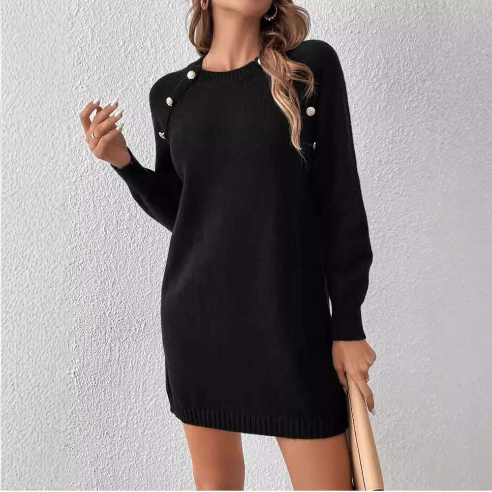 European American New And Winter Clean Color Round Neck Knitted Short Long Sleeved Clothes For Women In Autumn