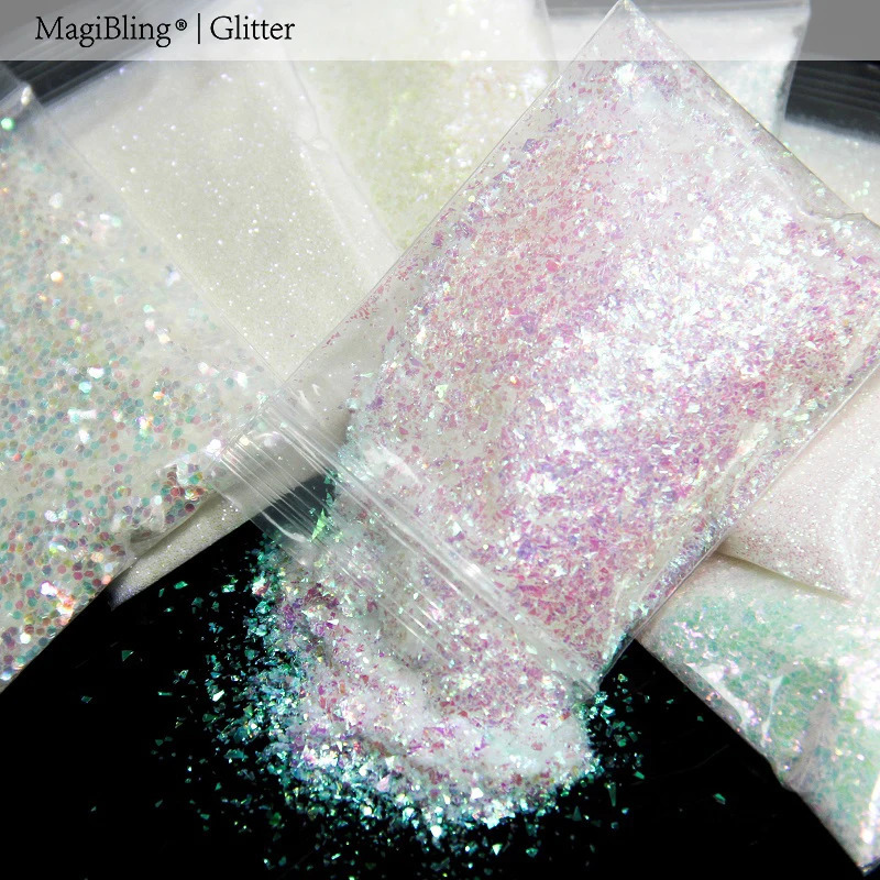 White iris nail glitter AB color mermaid mirror irregular slice 3D thin film paint art decoration 241213