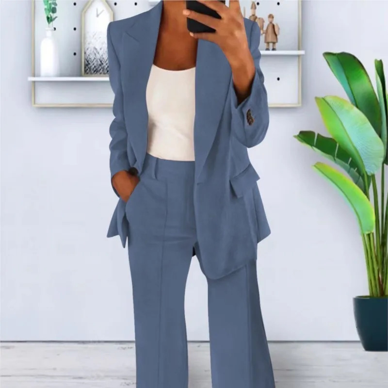 Autumn Winter Suit 2 Piece Set Outfit Long Sleeve Jacket Coat HighWaisted Trousers Business Office Ladies Pant Sets 241212