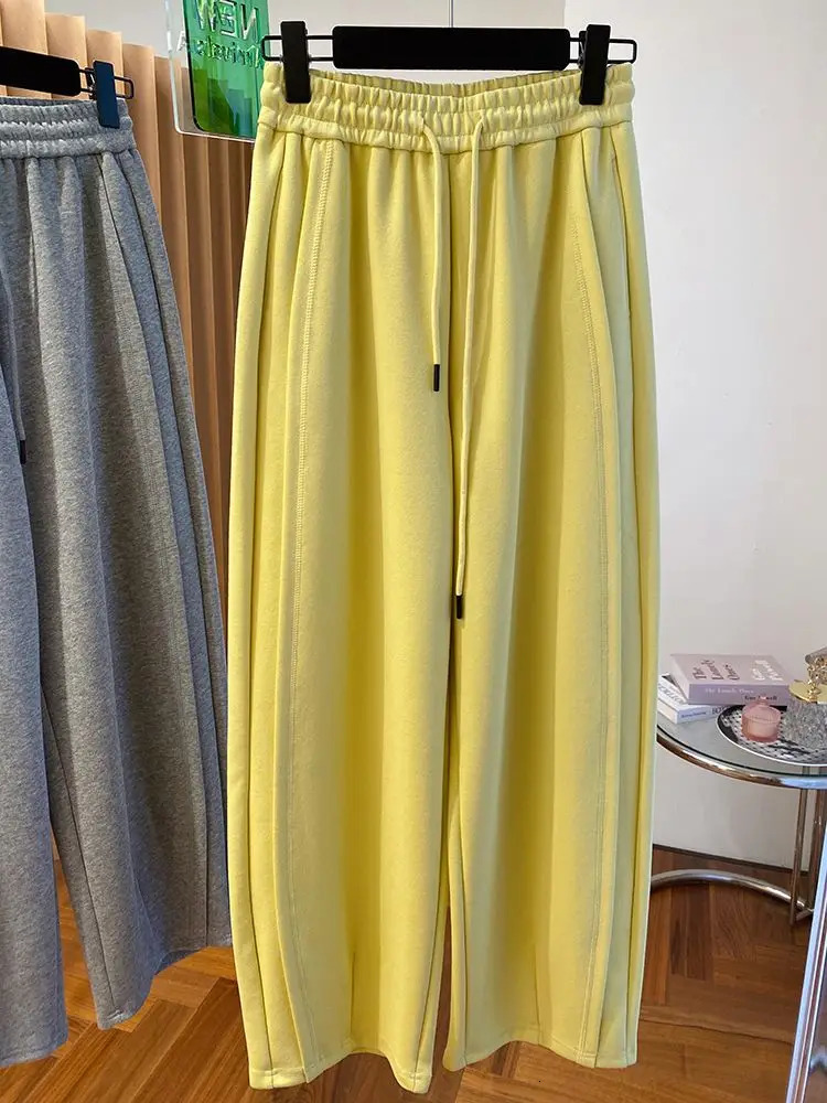 2024 loose casual brushed straight leg wide pants suitable for women high waist spring 9 oclock sports 241212