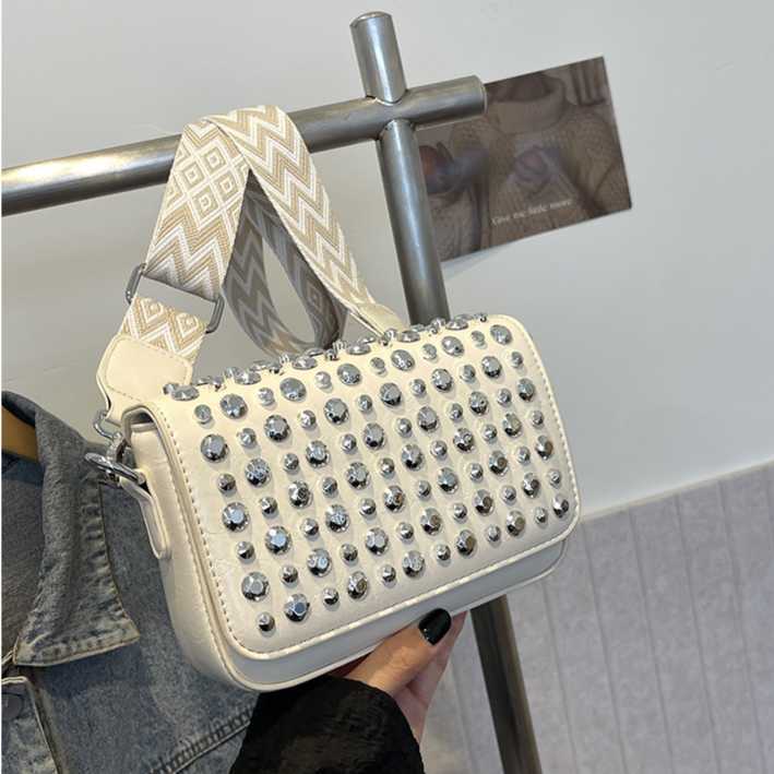 Niche Design Full Diamond Water Diamond Bag Women Fashionable Versatile Shoulder Bag Broadband Crossover Small Square Bag 241215