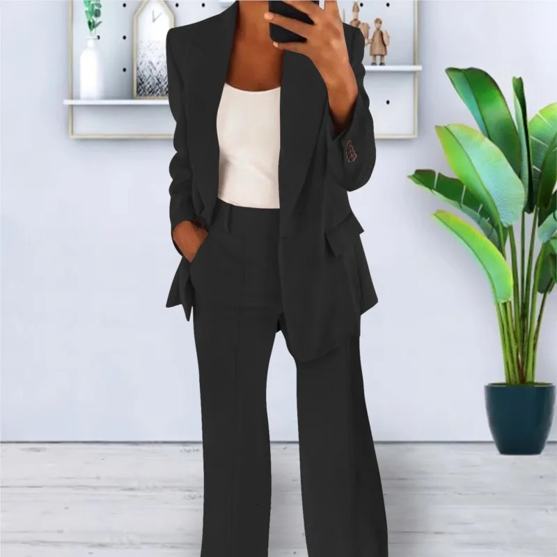 Autumn Winter Suit 2 Piece Set Outfit Long Sleeve Jacket Coat HighWaisted Trousers Business Office Ladies Pant Sets 241212
