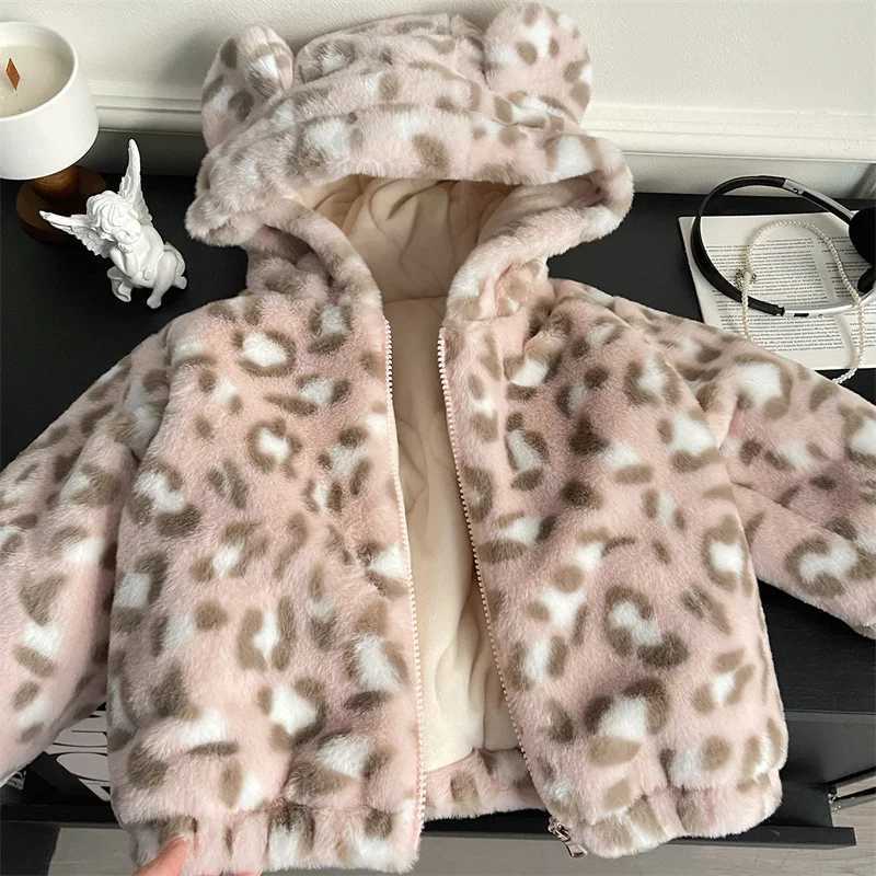 Childrens Coats Leopard Print and Fleece Hooded Coat Padded Girls Outerwear Baby Girl Winter Clothes Baby Girl JacketXJ241214