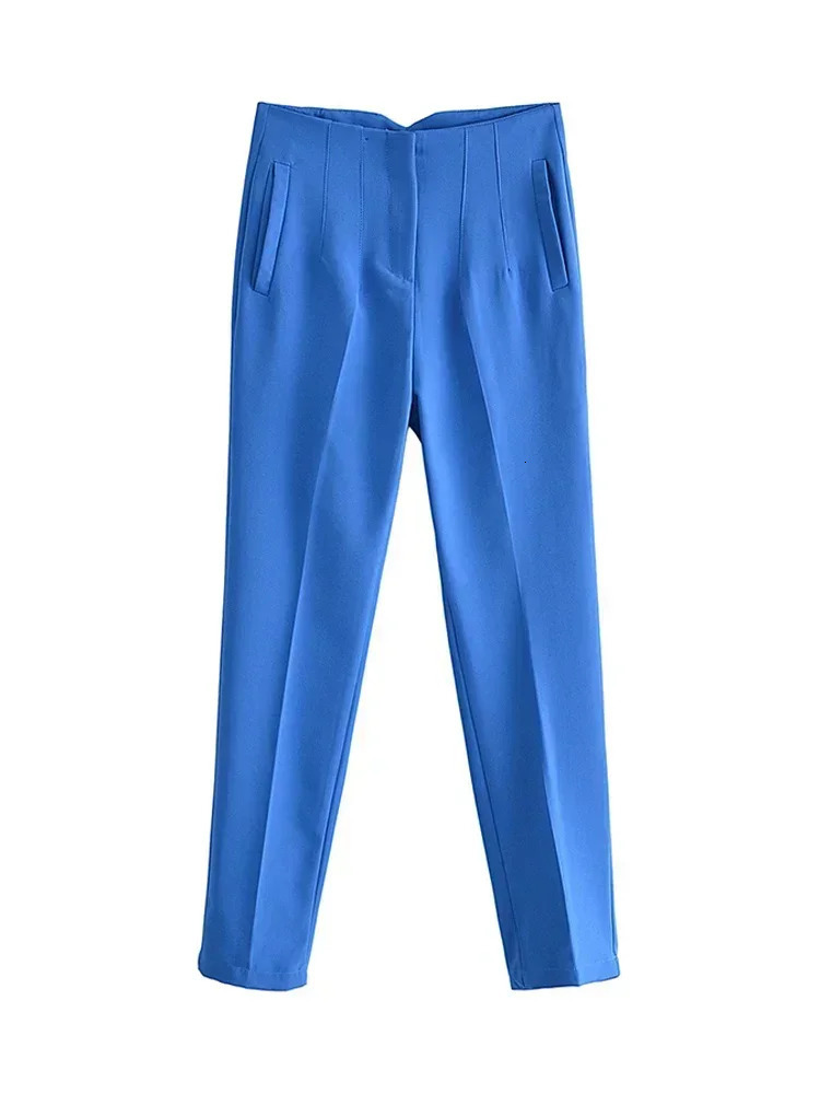 2024 Classic Womens Pencil Pants Spring Basic Solid High Waist Straight Casual Slimming Ankle Length Trouser Pantalones 241212