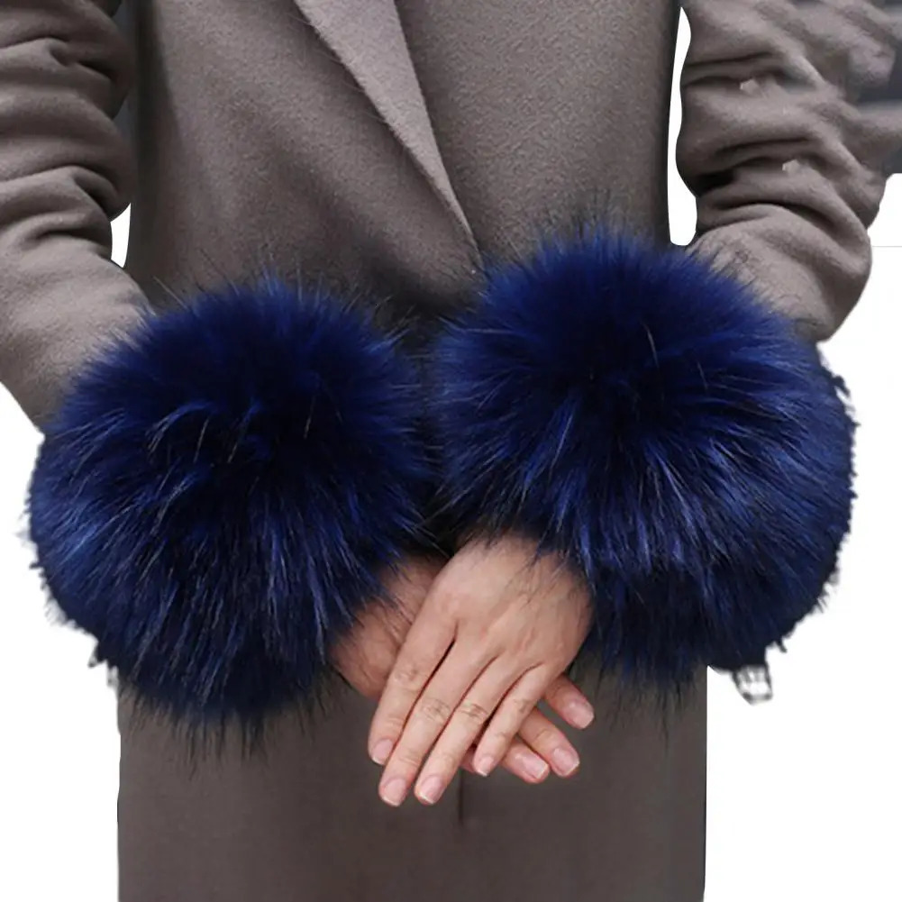 Womens artificial fur cuff wristband winter warm arm raccoon sleeve glove wrist fluffy 241212