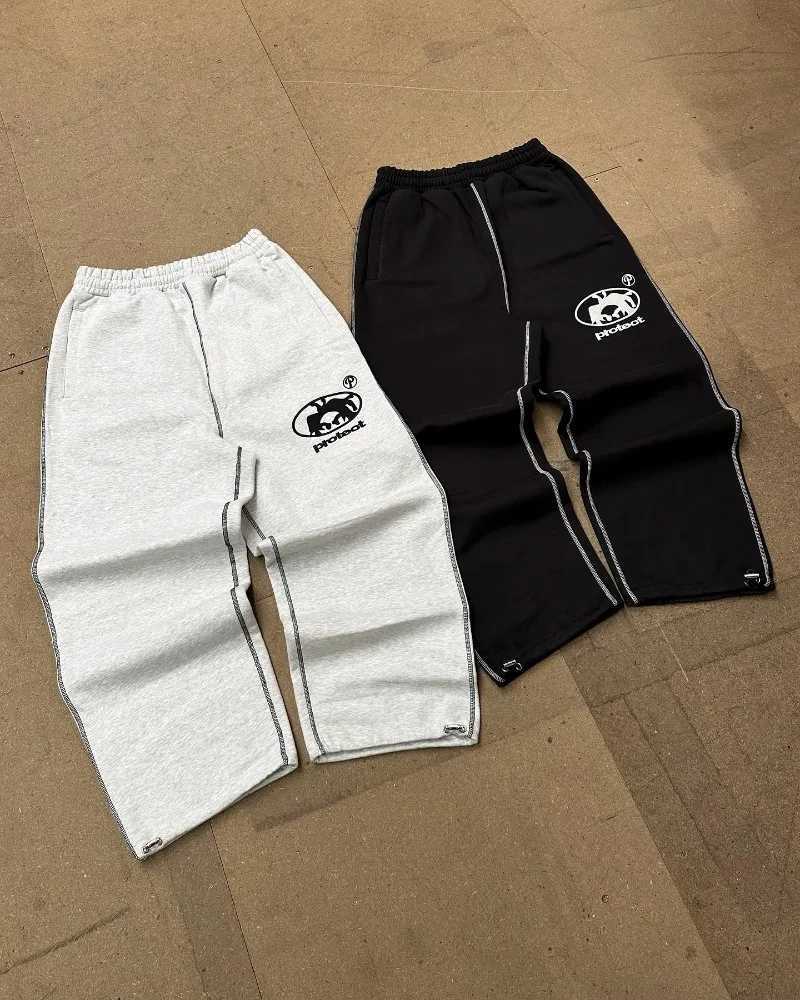 Y2k Harajuku Vintage Embroidery fashion wide leg pants men trend Gothic loose elastic waist pants women casual sweatpants X2503191