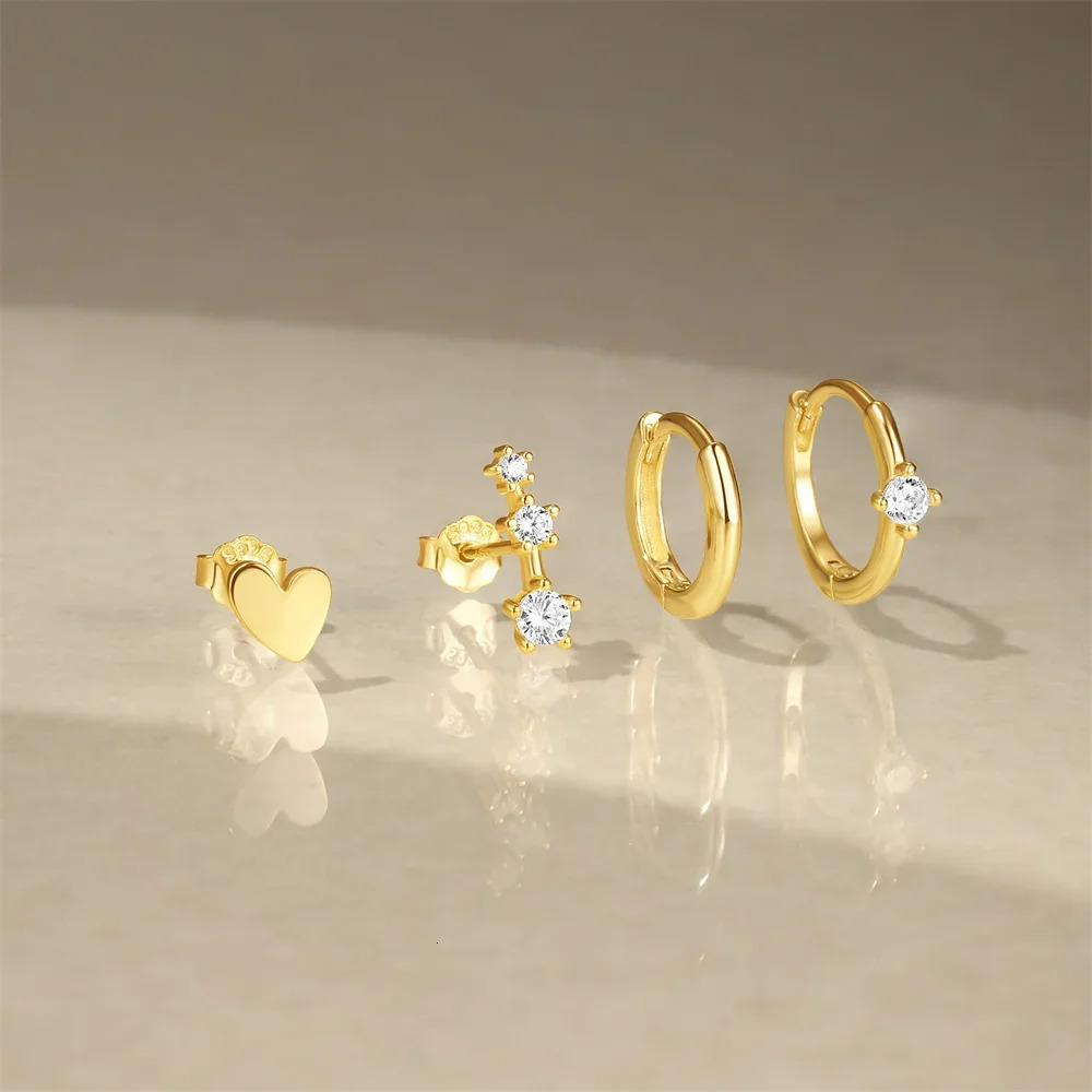 VAL 925 Sterling Silver Korea Simple Square Zircon Earrings Set Round Earrings For Women Birthday Party Jewelry Gifts 241214