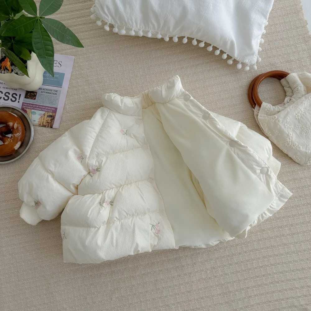 Girls Plush Cotton Quilted Coat Winter Sweet Princess Flower Embroidery Jacket For Baby Girls Thick Loose Infant Girl ParkasXJ241214
