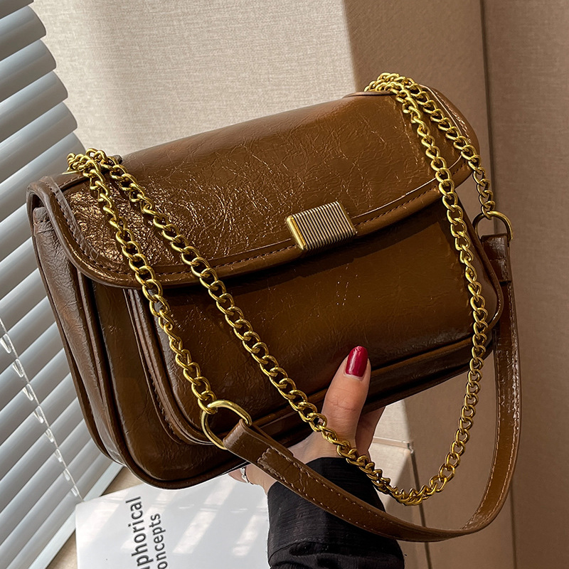Women Shoulder NEW Popular Versatile Fashion Retro Chain Crossbody Small Square Bag Triple Black Coffee Brown Red Free shipping