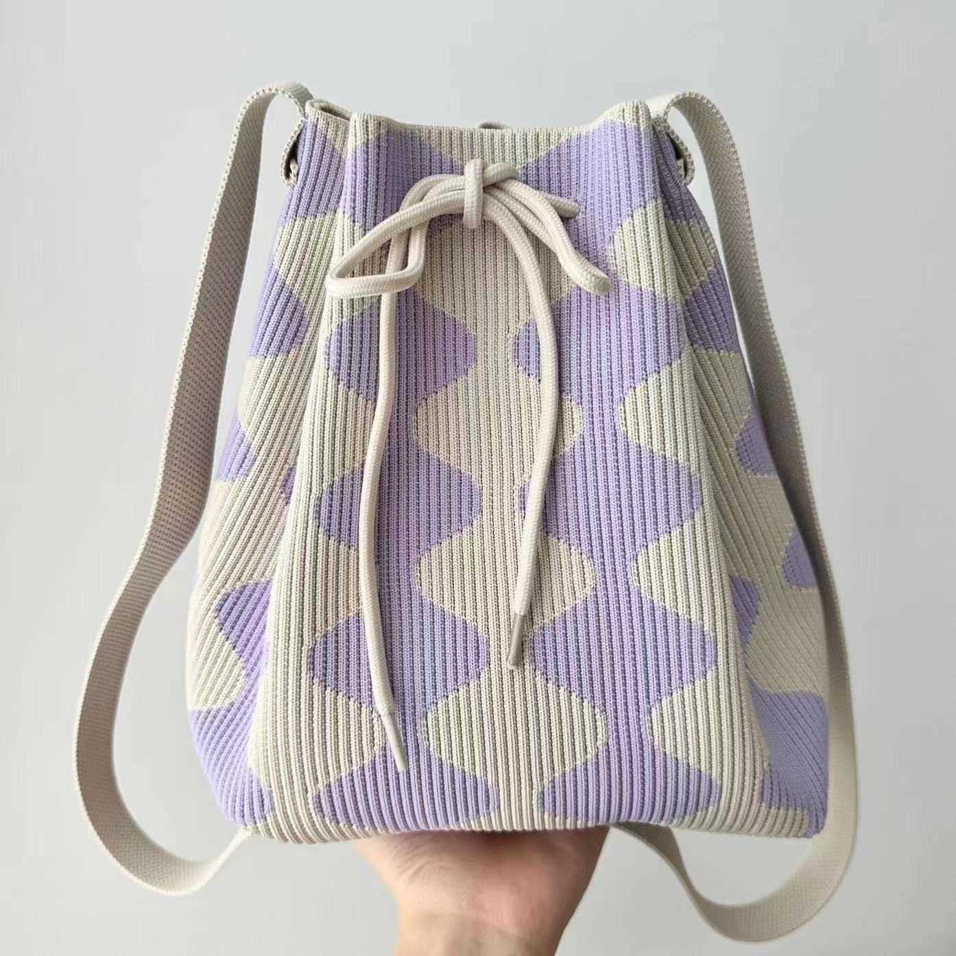 Handbag Women's Knitted Wool Bucket Bag Japanese Korean Versatile Handheld Casual Tote Bag Box Rice Bag 241215