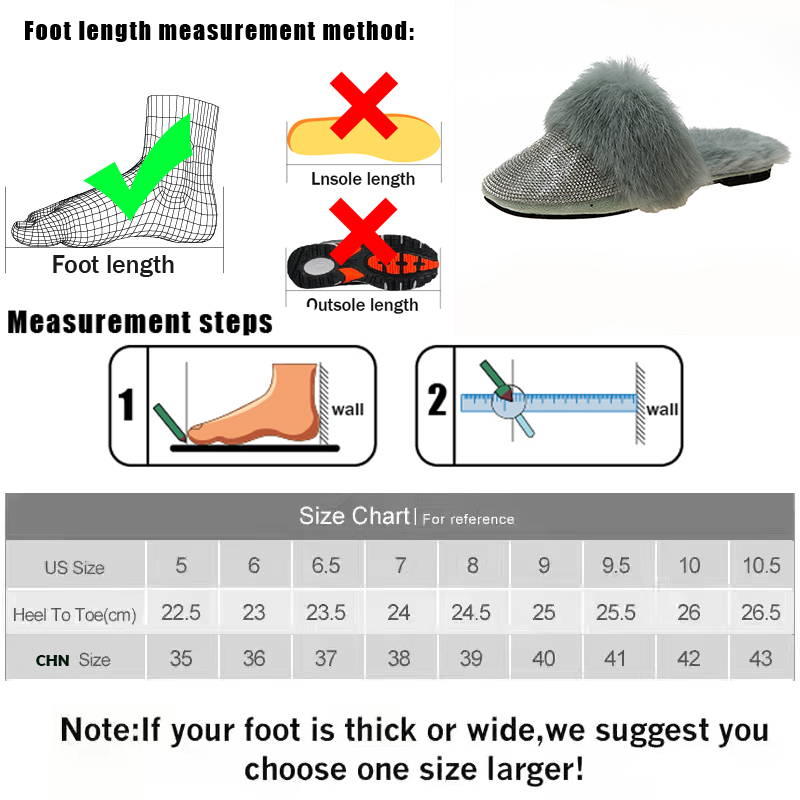 Slippers Ladies House 2023 Rhie Fur Crystal Winter Home Female Outdoor Mules Flats Shoes Slides For Women