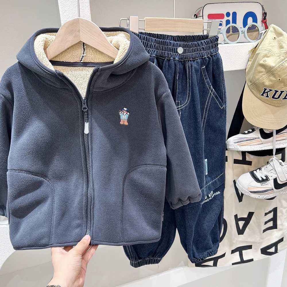 Autumn Winter 2024 Childrens Boys Outerwear Zipper Hooded Thick Lamb Fleece Kids Boys Jacket Velvet Warm 3-10 Years Boys CoatXJ241214