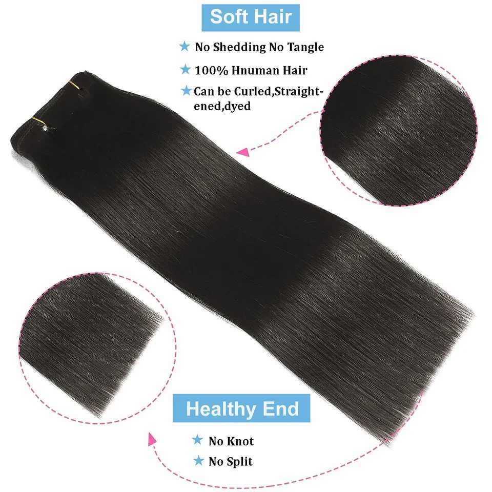 Straight Brazilian Mane Remy Clip in Hair Extensions Full Head Human Hair 100% Real Natural Hairpiece Clips On 120G 14 To 22XJ241216