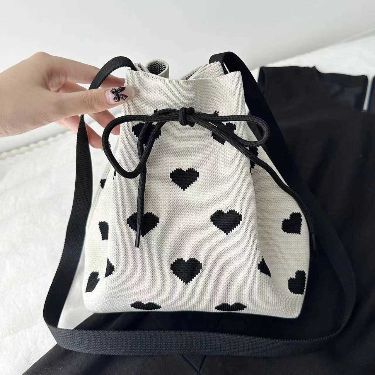 Handbag Women's Knitted Wool Bucket Bag Japanese Korean Versatile Handheld Casual Tote Bag Box Rice Bag 241215